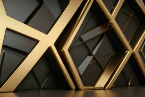 ai gerado 3d Renderização luxo Preto e dourado abstrato fundo. pró foto