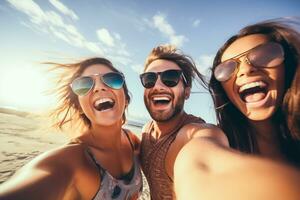 ai gerado grupo do feliz multirracial jovem amigos sorridente e feliz posando para foto. ai gerado foto