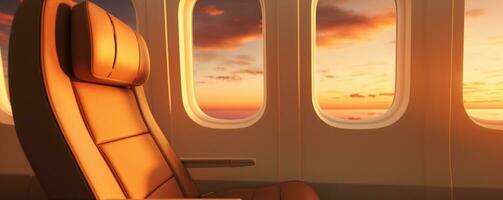 ai gerado a avião assento com janelas às pôr do sol foto