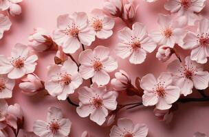 ai gerado fechar acima do Rosa pêssego flores em Rosa papel foto