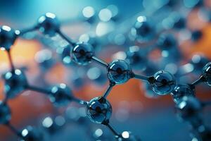 ai gerado científico beleza fechar acima do uma molécula carrinhos Fora contra azul foto