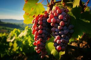 ai gerado Vinhedo abundância uvas prosperar em videiras, promissor generoso colheita foto