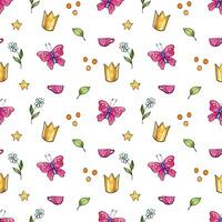 desatado abstrato padronizar com coroas, borboletas, flores e estrelas. criativo infantil padronizar. ótimo para tecido, têxtil ilustração foto