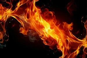 ai gerado fogosa essência intenso fogo chamas fechar-se em Preto isolado fundo foto