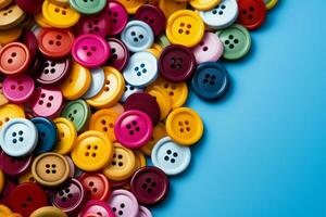 ai gerado vívido acentos multicolorido de costura botões para criativo têxtil enfeites foto