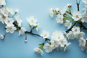 ai gerado Flor beleza branco floração galhos crio uma deslumbrante Primavera fronteira foto