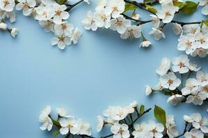 ai gerado Flor beleza branco floração galhos crio uma deslumbrante Primavera fronteira foto