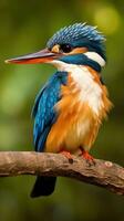 ai gerado uma colorida martinho pescatore empoleirado em uma árvore ramo foto