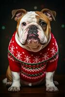 ai gerado Inglês buldogue Natal suéter foto