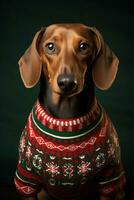 ai gerado dachshund Natal suéter foto