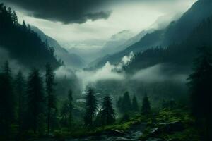 ai gerado selva mistério névoa e névoa adicionar uma místico toque ao ar livre foto
