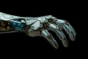 ai gerado robô tecnologia precisão futurista mão vitrines avançado robótico tecnologia perfeitamente foto