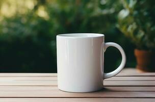 ai gerado café caneca com uma branco caneca em uma mesa foto