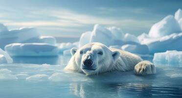 ai gerado fechar acima polar Urso em repouso em gelo floes foto