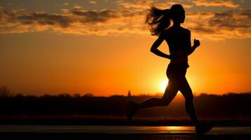 ai gerado atleta corrida graciosamente ao ar livre às pôr do sol. generativo ai foto