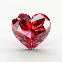 ai gerado uma coração em forma rubi diamante em uma branco fundo foto