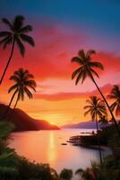 ai gerado vívido viagem cena apresentando tropical beleza, radiante pôr do sol foto