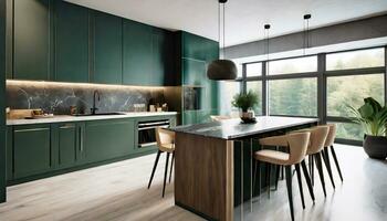 ai gerado moderno cozinha interior com cozinha foto