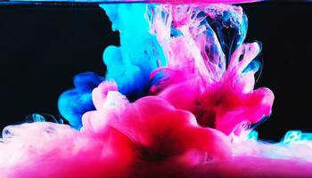 ai gerado abstrato colorida Rosa e azul corante dentro água em Sombrio fundo. foto
