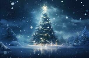ai gerado Natal árvore e flocos de neve com a palavra rei com Natal árvore foto