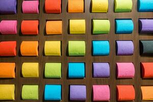 conceito padronizar colorida lenço de papel banheiro papel em fundo foto