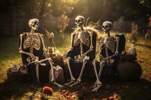 ai gerado retrato foto do esqueleto família em repouso juntos