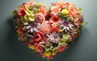 ai gerado uma Visão do amor com uma pastel fundo e coração forma com flores foto