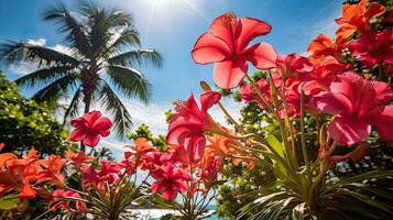 ai gerado colorida verão flores e folhas foto