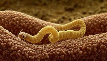 ai gerado microscópico Visão do nematóide no meio células foto