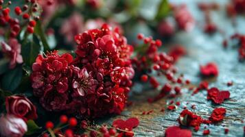 ai gerado uma vívido dia dos namorados dia cena, em forma de coração floresce foto