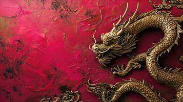 ai gerado chinês Dragão com redemoinhos em vermelho fundo, vermelho e ouro foto