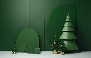 ai gerado verde Natal árvore e árvore dentro uma quarto foto