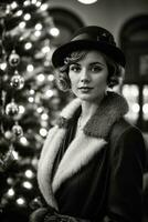ai gerado retro festividade Década de 1920 moda no meio uma Natal árvore generativo de ai foto