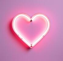 ai gerado uma coração néon placa é iluminado acima em uma Rosa fundo foto