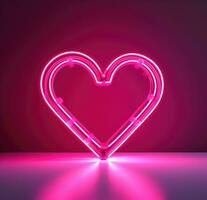 ai gerado uma coração néon placa é iluminado acima em uma Rosa fundo foto