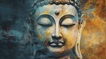 ai gerado óleo pintura de mão do Buda face com óleo pintura textura em tela de pintura textura pintura, meditação e arte conceito. foto