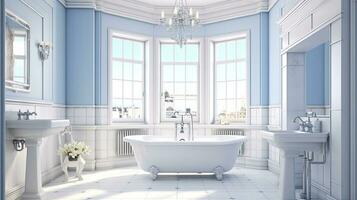 ai gerado luxo moderno banheiro interior com quente banheira foto