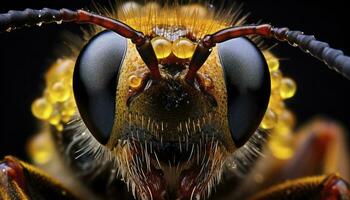 ai gerado macro do uma abelha cabeça em uma Preto fundo foto