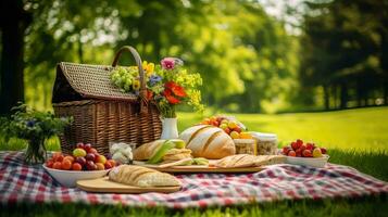 ai gerado saladas ao ar livre piquenique Comida foto