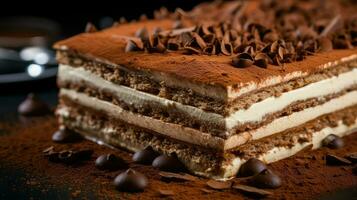 ai gerado italiano cacau Tiramisu Comida foto