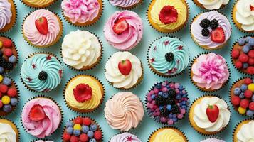 ai gerado doce delicioso Bolinho Comida foto