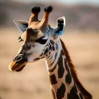 ai gerado uma retrato do uma sereno e elegante girafa foto