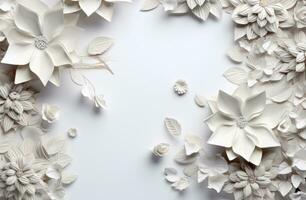 ai gerado branco quadro, Armação do flores com flores em uma cinzento fundo foto