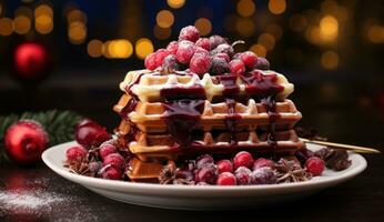 ai gerado Natal waffle dentro cidade foto