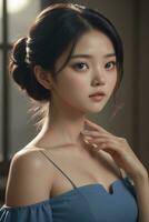 ai gerado perfeito lindo coreano mulher vestindo azul vestir foto