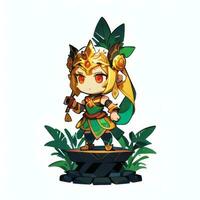 ai gerado fofa chibi Guerreiro animê avatar jogador ícone grampo arte adesivo decoração simples fundo foto