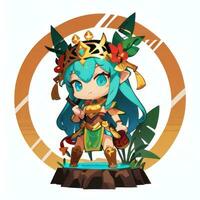 ai gerado fofa chibi Guerreiro animê avatar jogador ícone grampo arte adesivo decoração simples fundo foto