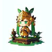 ai gerado fofa chibi Guerreiro animê avatar jogador ícone grampo arte adesivo decoração simples fundo foto