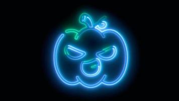 abóbora de halloween neon azul, emoji, renderização 3D, foto