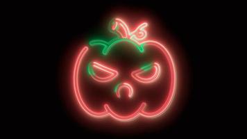 abóbora de halloween vermelho neon, emoji, renderização 3D, foto